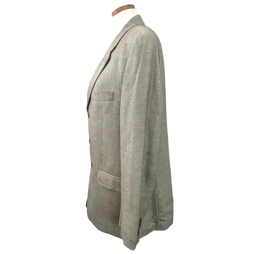 Lauren Ralph Lauren Vintage Houndstooth Blazer 42R Silk Wool Canada Old Money